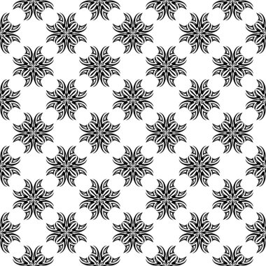 Beyaz arka planda siyah çiçek süsleme. Tekstil ve duvar kağıtları için seamless modeli