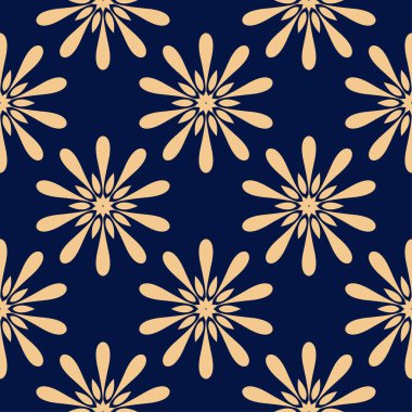 Koyu mavi zemin üzerine altın çiçek tasarım. Tekstil ve duvar kağıtları için seamless modeli