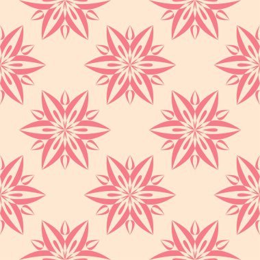 Bej renkli arka plan üzerinde kırmızı çiçekli süs. Tekstil ve duvar kağıtları için seamless modeli