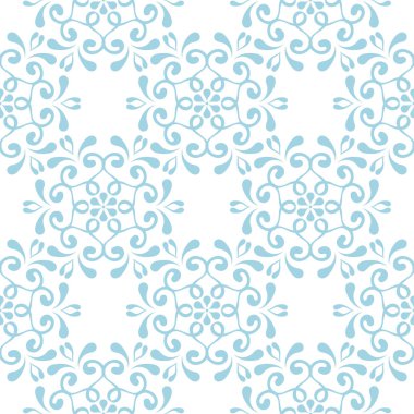 Beyaz zemin üzerine mavi çiçek süsleme. Tekstil ve duvar kağıtları için seamless modeli