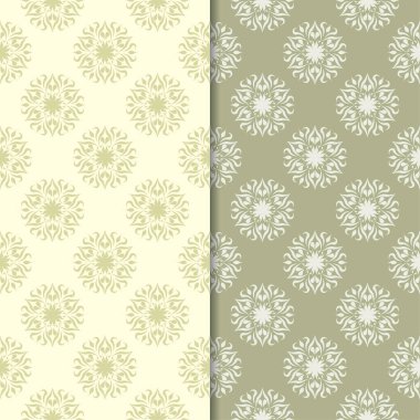 Zeytin yeşili ve bej çiçek arka planlar. Tekstil ve duvar kağıtları için dikişsiz desen seti