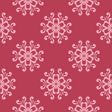 Kırmızı zemin üzerine çiçek süsleme. Tekstil ve duvar kağıtları için seamless modeli