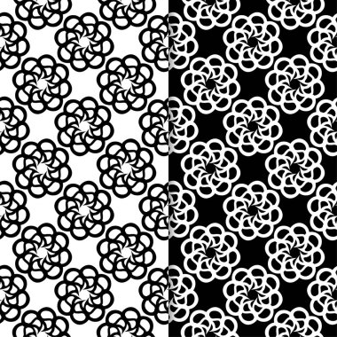 Siyah ve beyaz çiçek arka planlar. Tekstil ve duvar kağıtları için dikişsiz desen seti