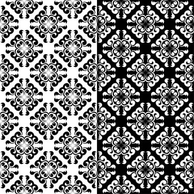 Siyah ve beyaz çiçek arka planlar. Tekstil ve duvar kağıtları için dikişsiz desen seti