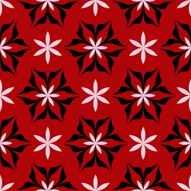 Çiçek seamless modeli. Duvar kağıtları ve Tekstil için kırmızı zemin üzerine siyah ve beyaz tasarım