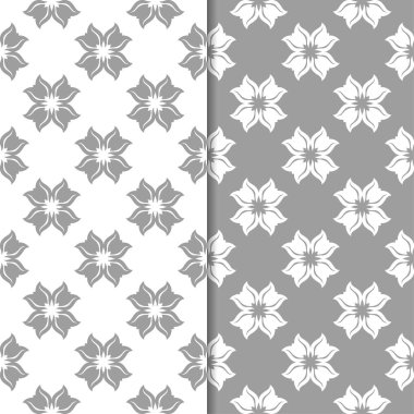 Beyaz ve gri çiçek arka planlar. Tekstil ve duvar kağıtları için dikişsiz desen seti