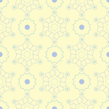 Geometrik seamless modeli. Bej renkli arka plan duvar kağıtları, Tekstil ve kumaş için mavi ve yeşil öğeleri ile