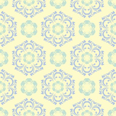 Çiçek seamless modeli. Bej renkli arka plan duvar kağıtları, Tekstil ve kumaş için mavi ve yeşil ışık çiçek öğeleri ile