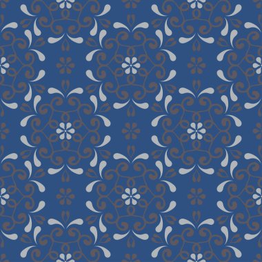 Sorunsuz arka plan. Mavi ve gri çiçek desenli duvar kağıdı, Tekstil ve kumaş için