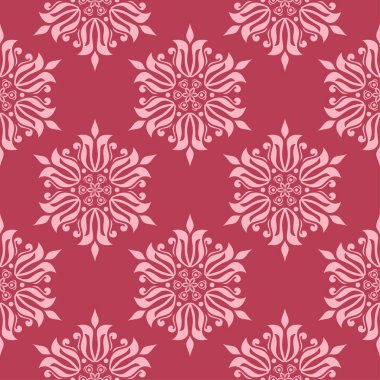 Kırmızı zemin üzerine çiçek süsleme. Tekstil ve duvar kağıtları için seamless modeli