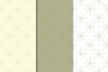 Zeytin yeşili ve beyaz geometrik süsler. Web, Tekstil ve duvar kağıtları için dikey Dikişsiz desen seti