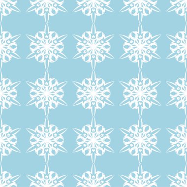 Mavi zemin üzerine beyaz çiçek tasarım. Tekstil ve duvar kağıtları için seamless modeli