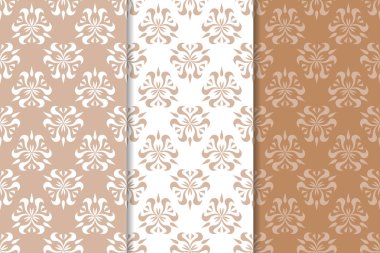 Kahverengi çiçek arka planlar. Tekstil ve duvar kağıtları için dikişsiz desen seti