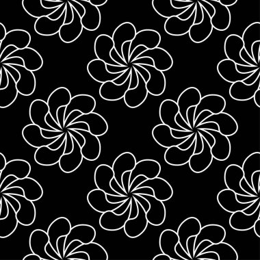 Siyah arka plan üzerine beyaz çiçek süsleme. Tekstil ve duvar kağıtları için seamless modeli