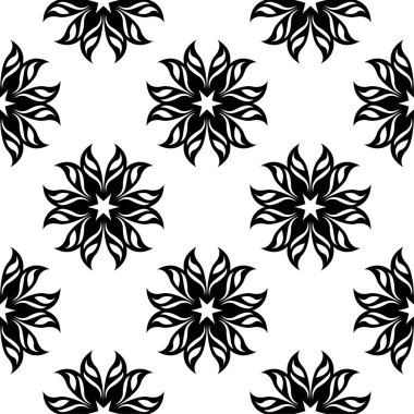 Beyaz arka planda siyah çiçek süsleme. Tekstil ve duvar kağıtları için seamless modeli