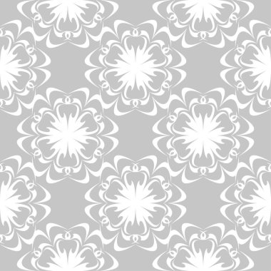 Gri arka plan üzerinde beyaz çiçek tasarım. Tekstil ve duvar kağıtları için seamless modeli