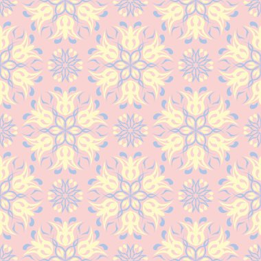 Çiçek seamless modeli. Soluk pembe arka plan duvar kağıtları, Tekstil ve kumaş için ışık mavi ve sarı çiçek öğeleri