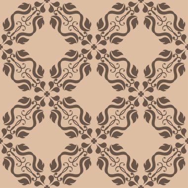 Bej renkli arka plan üzerinde kahverengi çiçek süs tasarım. Tekstil ve duvar kağıtları için seamless modeli