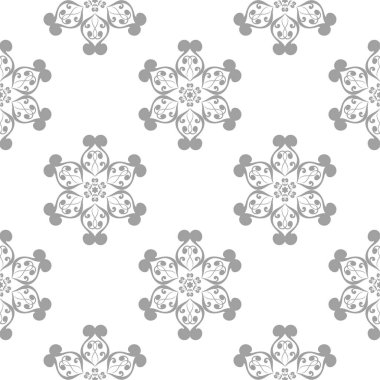 Beyaz arka plan üzerine açık gri çiçek süsleme. Tekstil ve duvar kağıtları için seamless modeli