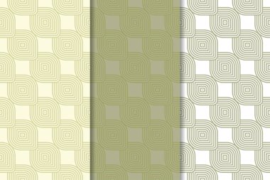 Zeytin yeşili ve beyaz geometrik süsler. Web, Tekstil ve duvar kağıtları için dikey Dikişsiz desen seti