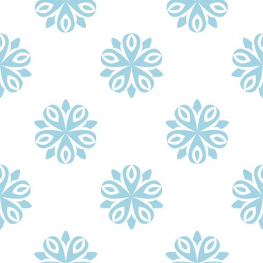 Beyaz zemin üzerine mavi çiçek süsleme. Tekstil ve duvar kağıtları için seamless modeli