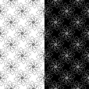 Siyah ve beyaz çiçek arka planlar. Tekstil ve duvar kağıtları için dikişsiz desen seti
