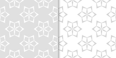 Işık gri ve beyaz çiçekli süsler. Tekstil ve duvar kağıtları için dikişsiz desen seti