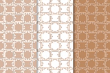 Kahverengi ve beyaz geometrik süsler. Web, Tekstil ve duvar kağıtları için dikişsiz desen seti
