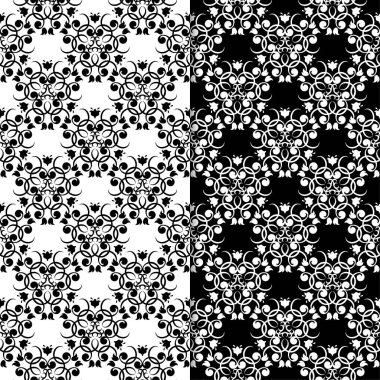 Siyah ve beyaz çiçek arka planlar. Tekstil ve duvar kağıtları için sorunsuz tasarım kümesi