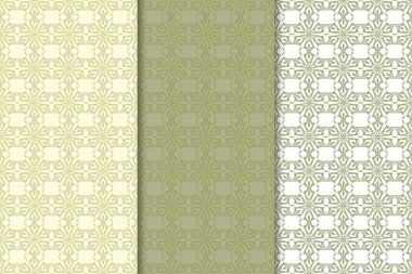 Zeytin yeşili çiçek arka planlar. Tekstil ve duvar kağıtları için dikişsiz desen seti