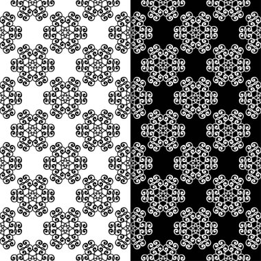 Siyah ve beyaz çiçek arka planlar. Tekstil ve duvar kağıtları için dikişsiz desen seti