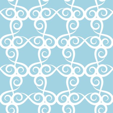 Mavi zemin üzerine beyaz çiçekler. Tekstil ve duvar kağıtları için süs seamless modeli