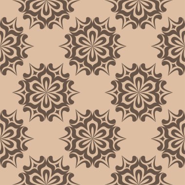 Bej renkli arka plan üzerinde koyu kahverengi çiçek süsleme. Tekstil ve duvar kağıtları için seamless modeli