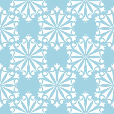 Mavi zemin üzerine beyaz çiçek süsleme. Tekstil ve duvar kağıtları için seamless modeli