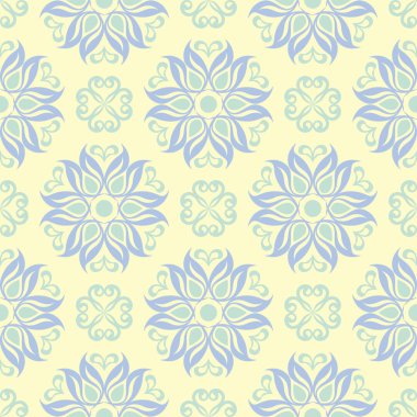 Çiçek desenli sorunsuz arka plan. Bej renkli arka plan duvar kağıtları, Tekstil ve kumaş için mavi ve yeşil ışık çiçek öğeleri ile