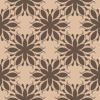 Bej renkli arka plan üzerinde kahverengi çiçek süsleme. Tekstil ve duvar kağıtları için seamless modeli