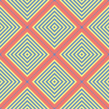 Geometrik parlak çok sorunsuz arka plan renkli. Turuncu arka plan üzerinde öğeleri mavi ve bej. Duvar kağıtları ve kumaşlar için tasarım