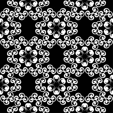 Siyah arka plan üzerine beyaz çiçek süsleme. Tekstil ve duvar kağıtları için seamless modeli