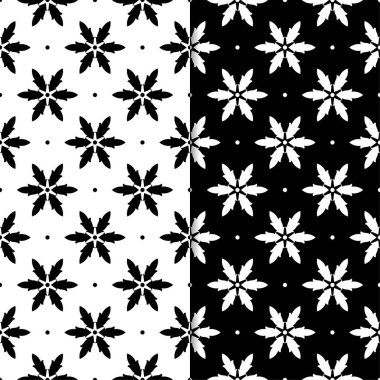 Siyah ve beyaz çiçek arka planlar. Tekstil ve duvar kağıtları için dikişsiz desen seti