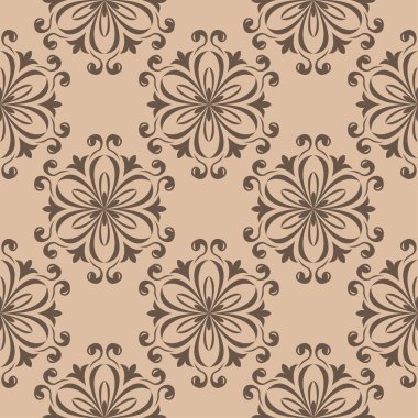 Bej renkli arka plan üzerinde kahverengi çiçek süs tasarım. Tekstil ve duvar kağıtları için seamless modeli