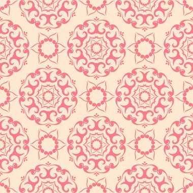 Bej renkli arka plan üzerinde kırmızı çiçek öğeleri. Tekstil ve duvar kağıtları için seamless modeli