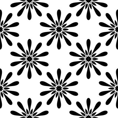 Beyaz arka planda siyah çiçek tasarım. Tekstil ve duvar kağıtları için seamless modeli