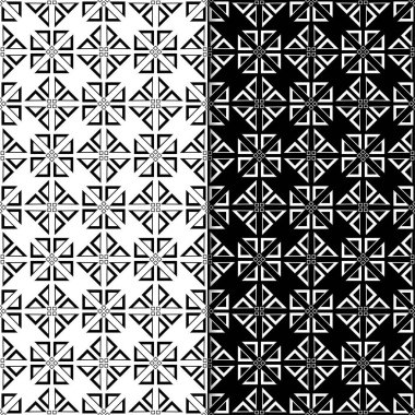 Siyah ve beyaz geometrik süsler. Web, Tekstil ve duvar kağıtları için dikişsiz desen seti