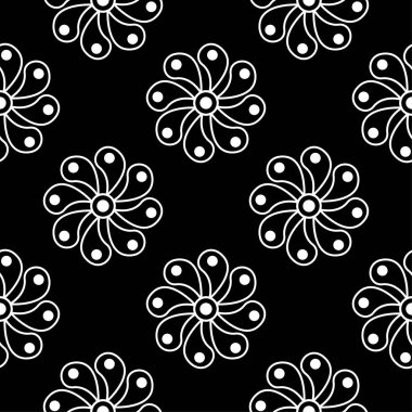 Siyah ve beyaz çiçek süsleme. Tekstil ve duvar kağıtları için seamless modeli