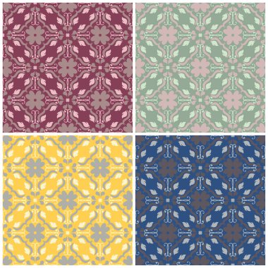 Çiçek desenleri sorunsuz. Renkli arka planlar ile tekstil ve duvar kağıtları için çiçek öğeleri kümesi