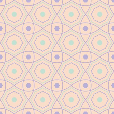 Geometrik tasarım ile Seamless modeli. Soluk pembe bir arka plan üzerinde öğeleri mor ve mavi. Kumaş ve duvar kağıtları için