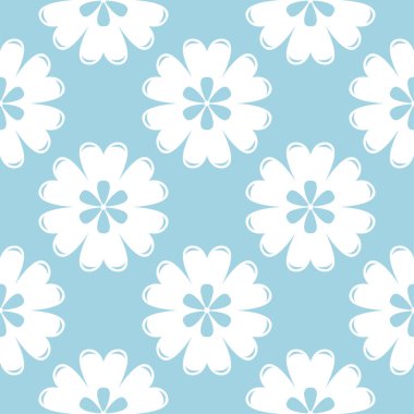 Mavi zemin üzerine beyaz çiçek süsleme. Tekstil ve duvar kağıtları için seamless modeli