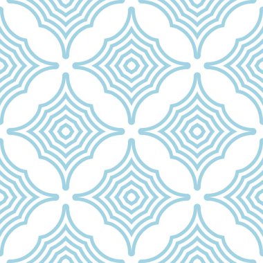 Geometrik süsleme. Beyaz ve mavi seamless modeli web, Tekstil ve duvar kağıtları için