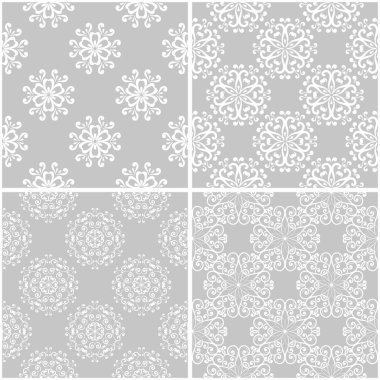 Çiçek desenleri. Tek renkli kesintisiz arka plan gri ve beyaz dizi. Vektör çizim
