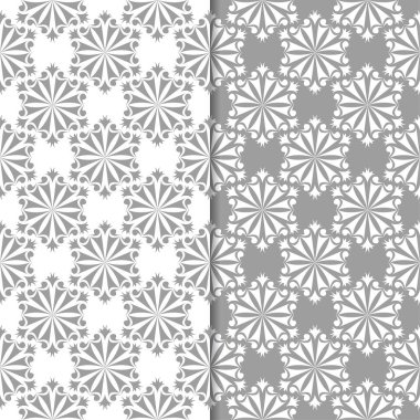 Beyaz ve gri çiçek arka planlar. Tekstil ve duvar kağıtları için dikişsiz desen seti